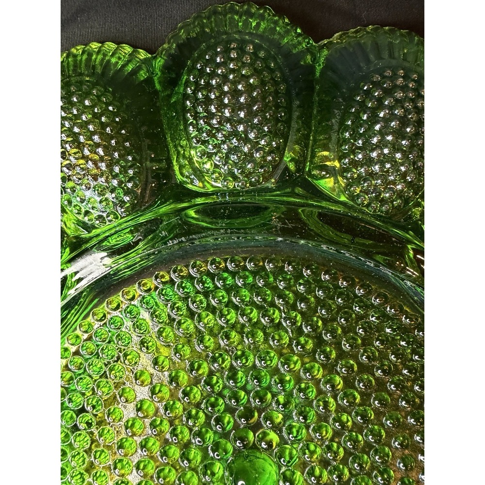 Vintage Indiana Glass Deviled Egg Plate Carnival Hobnail Lime Green 11" 1960s - Picture 14 of 16
